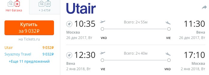 Новый год в Вене: авиабилеты из Москвы в Австрию и обратно за 9000 рублей с человека