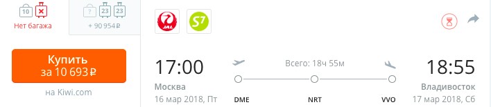 Авиабилет из Москвы в Токио за 10000 рублей с человека