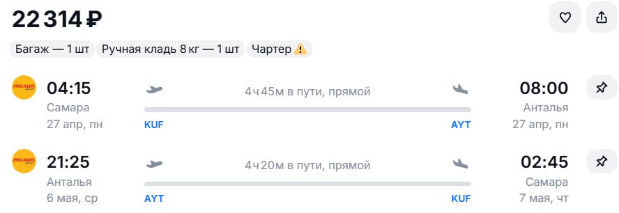 Чартер из Самары в Турцию и обратно за 22000