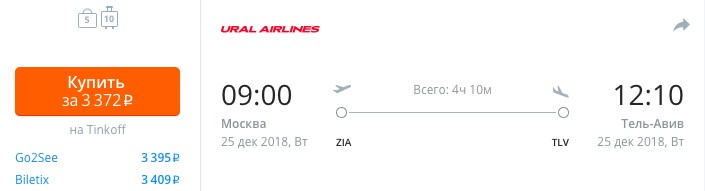 Авиабилеты на Новый Года в Израиль всего за 3000 рублей