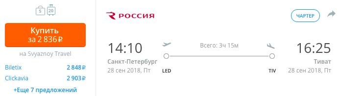 Авиабилет из Питера в Черногорию всего за 2836₽