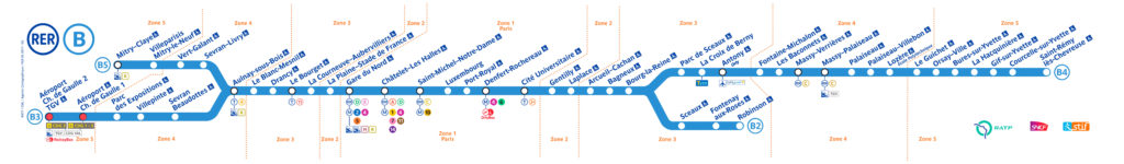 схема движения электрички (поезда) RER с аэропорта Шарль-де-Голль в центр Парижа