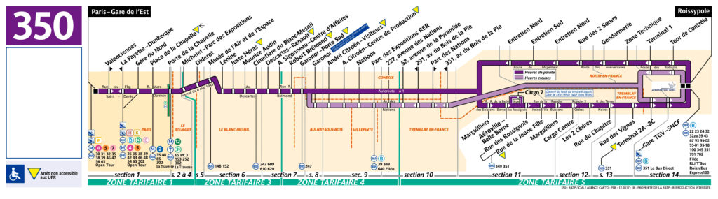 схема движения автобуса №350 из аэропорта в центр Парижа
