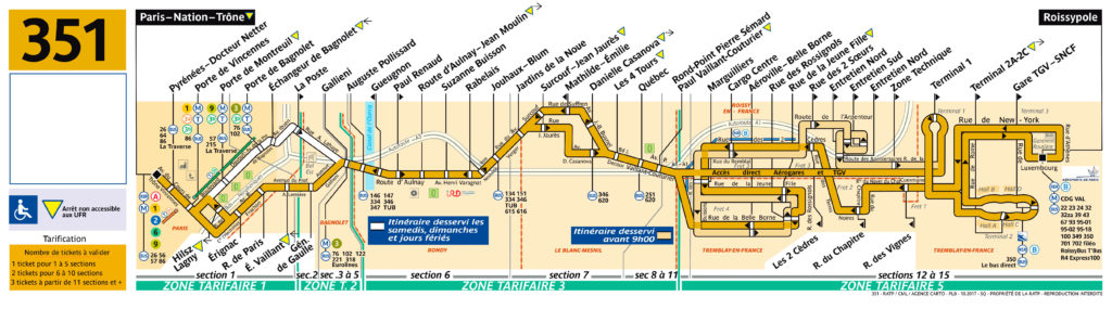 схема движение автобуса №351 из аэропорта Шарль-де-Голль в центр Парижа