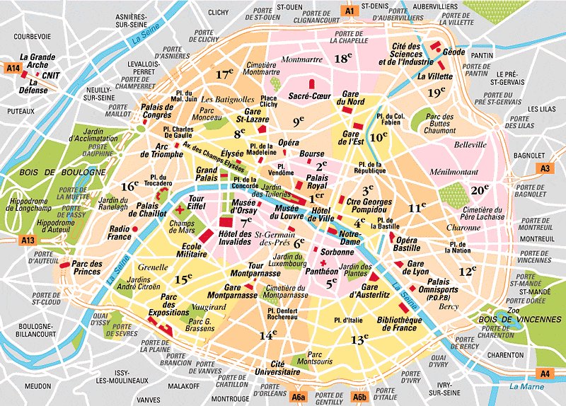 большая карта округов Парижа