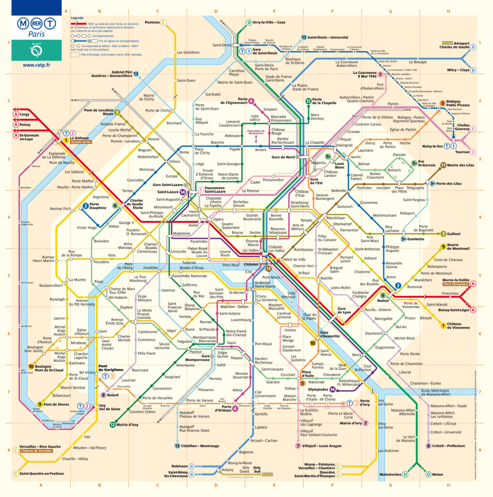 подробная карта метро Парижа