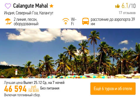 Тур на Гоа на Новый год за 23300₽