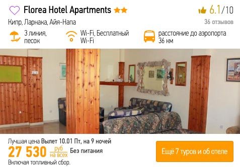 Тур на Кипр из Москвы на 9 ночей за 13700₽
