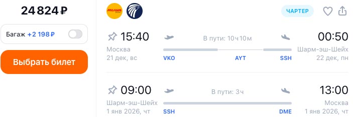 Билеты на Новый 2026 год в Египет за 24800